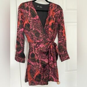 Zara Snakeskin Mini Wrap Dress Red Black Pink Magenta Purple XS